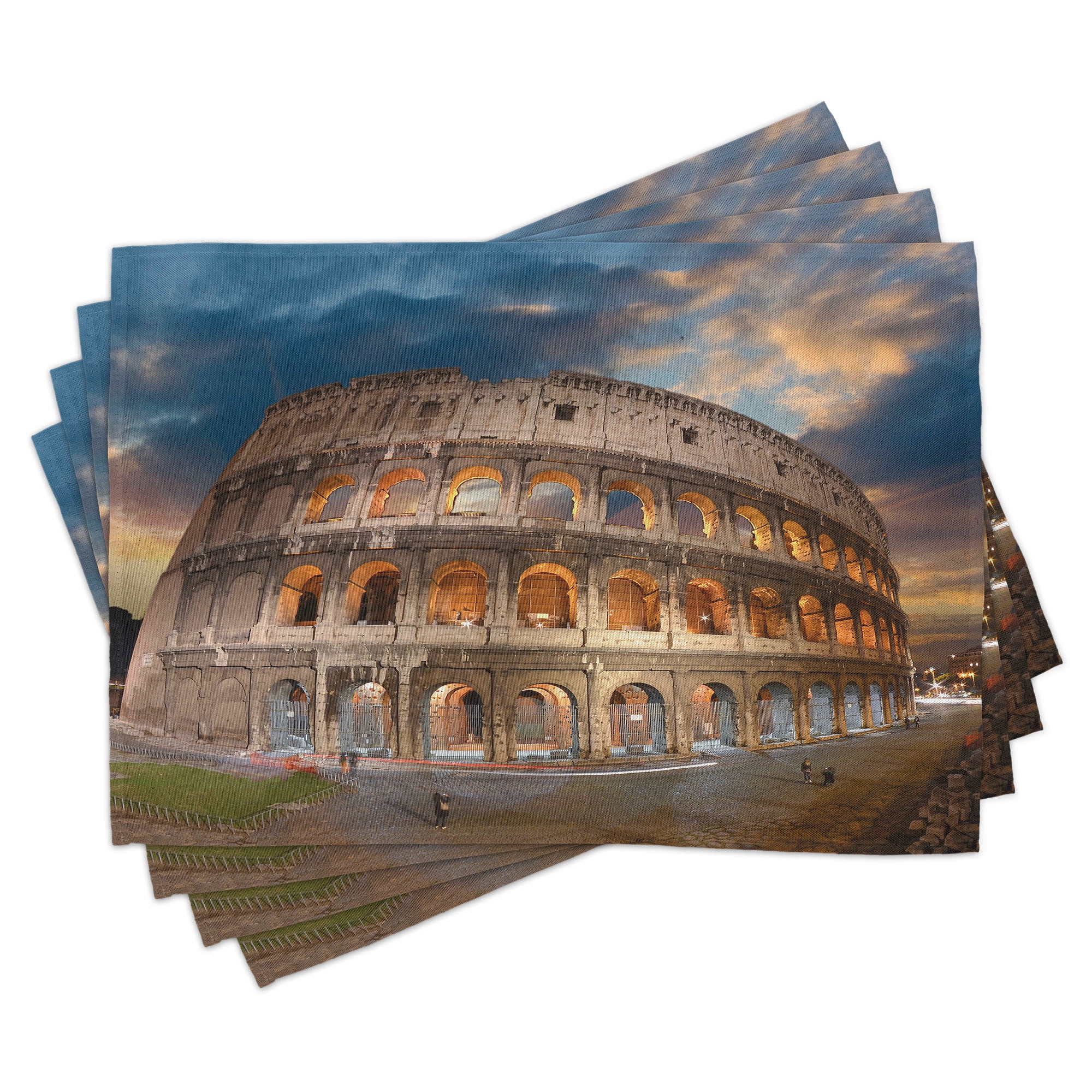 Ambesonne Italian Place Mats Set of 4, Colosseum at Sunset, Standard ...