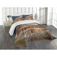 thumbnail image 1 of Ambesonne Italian Quilted Bedspread Set 3 Pcs, Colosseum at Sunset, Queen Size, Blue Tan, 1 of 5