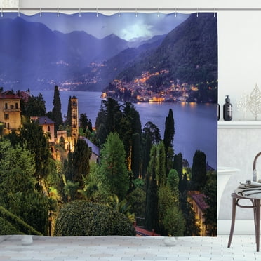 Ambesonne Italian Shower Curtain, Village Aerial Scenery, 69"Wx70"L, Blue Green