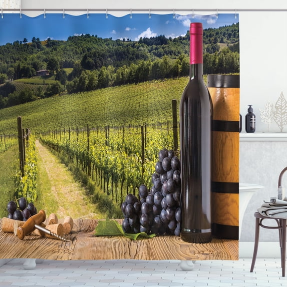 Ambesonne Italian Shower Curtain, Vineyard Tuscany Grape, 69"Wx84"L, Green Blue Brown
