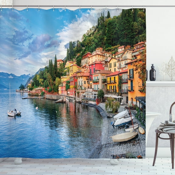 Ambesonne Italian Shower Curtain, Yacht Boat Idyllic Town, 69"Wx70"L, Multicolor