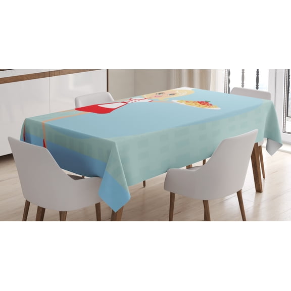 Ambesonne Italian Tablecloth Rectangular Table Cover, Blonde Chef with Spaghetti, 60"x84", Multicolor
