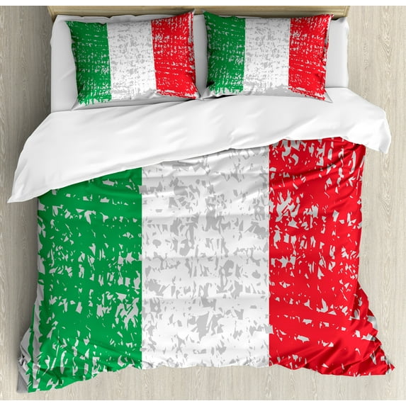 Ambesonne Italy Duvet Cover Set, Grunge Brushstroke Style Flag, 2-Calking, Pale Taupe and Multicolor