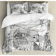 thumbnail image 1 of Ambesonne Italy Duvet Cover Sets, Valley Winery House Art, 2-King, Pale Grey Black, 1 of 7