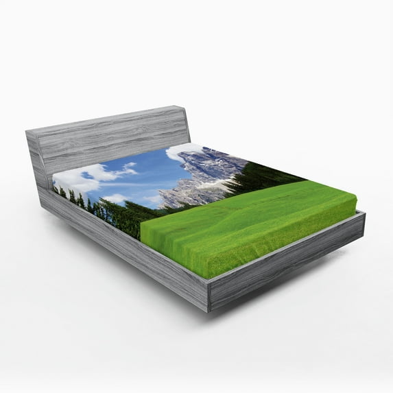 Ambesonne Italy Fitted Sheet, Rural Country Mountain, Full Size, Evergreen Blue