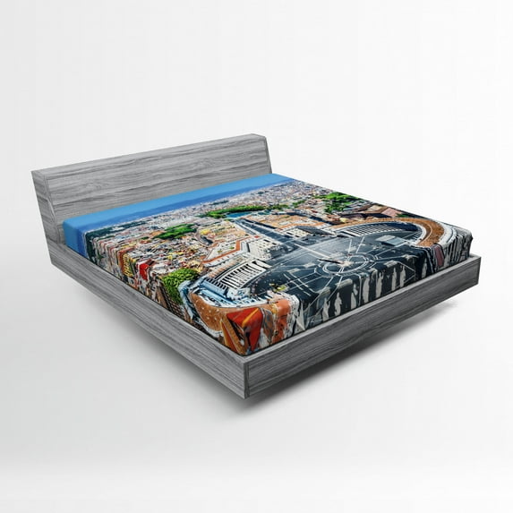 Ambesonne Italy Fitted Sheet, Square in Rome Cityscape, Queen Size, Multicolor