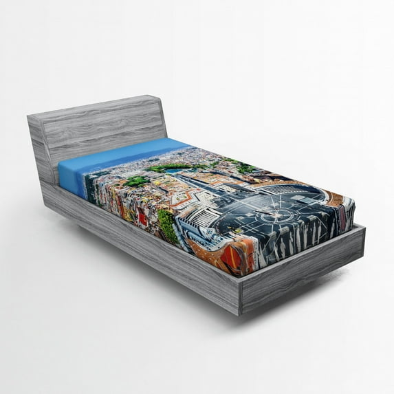 Ambesonne Italy Fitted Sheet, Square in Rome Cityscape, Twin XL Size, Multicolor