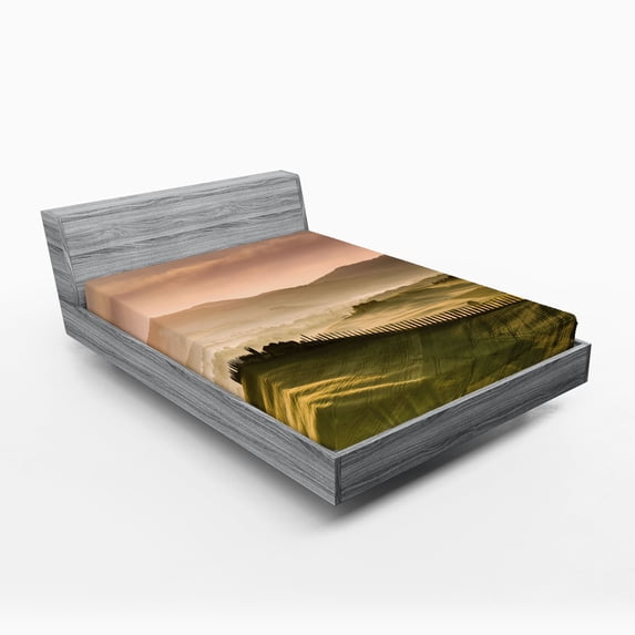 Ambesonne Italy Fitted Sheet, Trees Meadows Countryside, Full Size, Green Beige