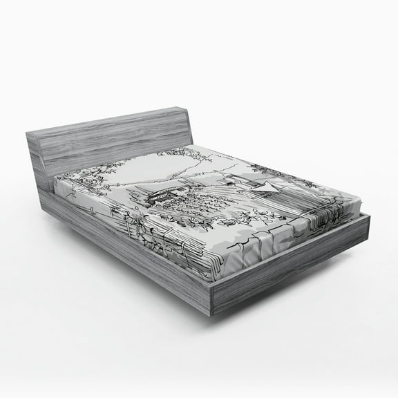 Ambesonne Italy Fitted Sheet, Valley Winery House Art, Full Size, Pale Grey Black