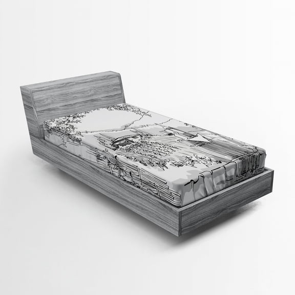 Ambesonne Italy Fitted Sheet, Valley Winery House Art, Twin Size, Pale Grey Black