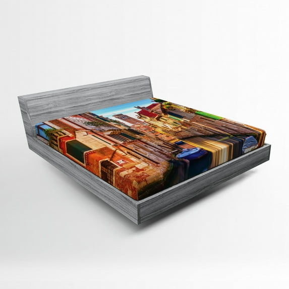 Ambesonne Italy Fitted Sheet, Venice Canal Cityscape, Full Size, Multicolor