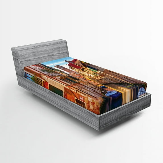 Ambesonne Italy Fitted Sheet, Venice Canal Cityscape, Twin Size, Multicolor