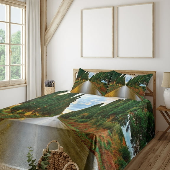 Ambesonne Italy Fitted & Top Sheet Set with Shams, Europe Country Village, Multicolor