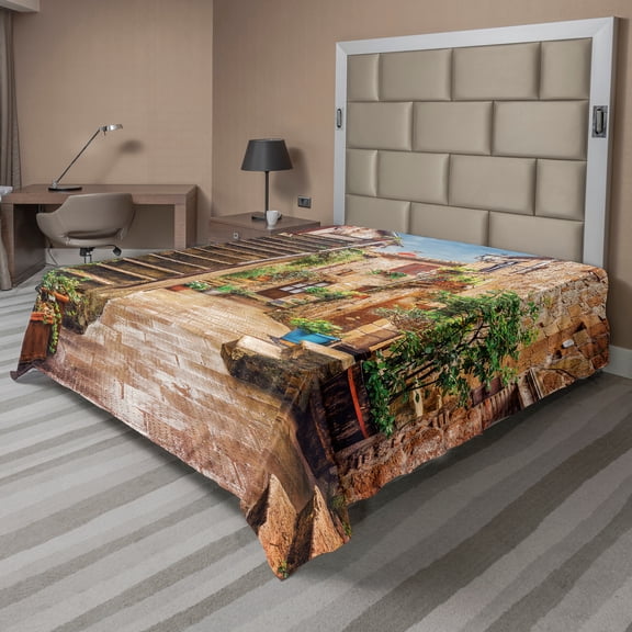 Ambesonne Italy Flat Sheet, Old Stone Street Houses, Queen Size, Multicolor