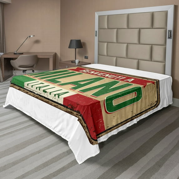 Ambesonne Italy Flat Sheet, Rustic Sign with Phrase Art, California King, White and Multicolor