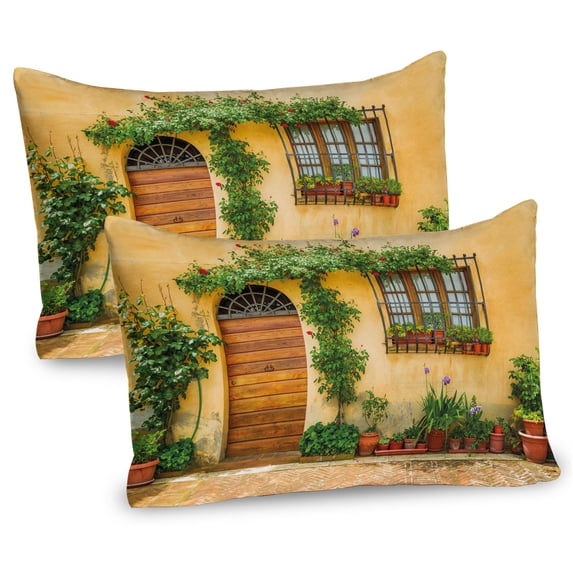 Ambesonne Italy Pillow Sham 2 Pack, City Life in Tuscany, 26"x20", Apricot Green Brown