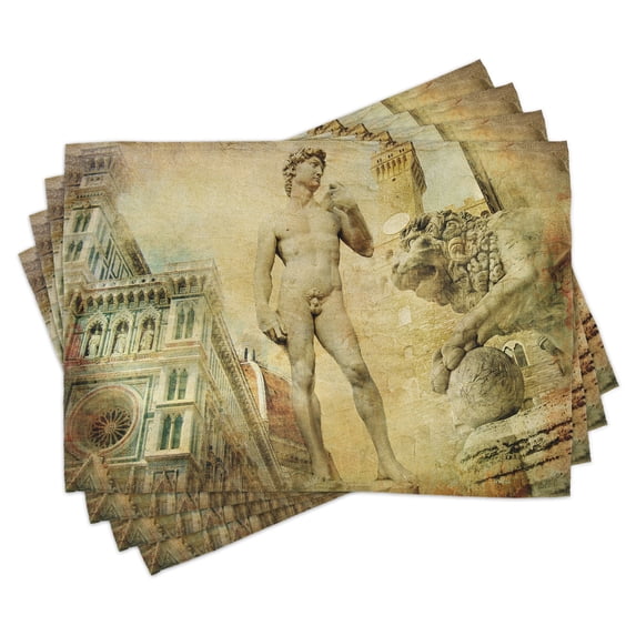 Ambesonne Italy Place Mats Set of 4, Florence Collage, Standard Size, Pale Orange Mint Green