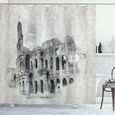Ambesonne Italy Shower Curtain, Colosseum Rome Sketch, 69"Wx70"L, Beige Black