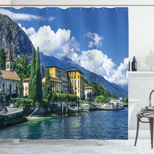Ambesonne Italy Shower Curtain, Landscape of Lake Como, 69"Wx70"L, Blue and Green