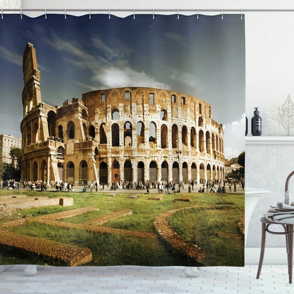 Ambesonne Italy Shower Curtain, Monument Ruins, 69"Wx70"L, Pale Coffee Dark Blue