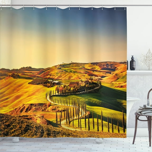 Ambesonne Italy Shower Curtain, Tuscany Crete Senesi, 69"Wx70"L, Marigold Green Blue