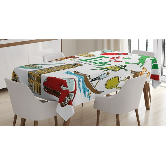 Ambesonne Italy Tablecloth Rectangular Table Cover, Fun Colorful Sketch Style, 60"x84", Multicolor