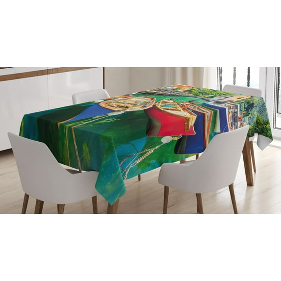 Ambesonne Italy Tablecloth Rectangular Table Cover, Garda Torbole Town Photo, 60"x90", Multicolor