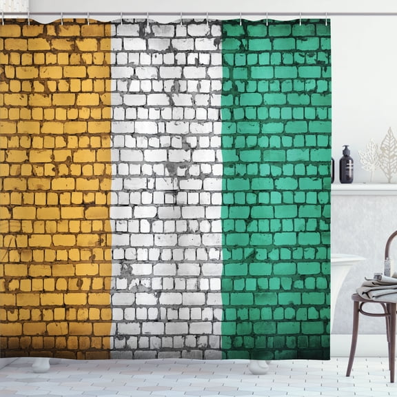 Ambesonne Ivory Coast Shower Curtain, Old Brick Wall Flag, 69"Wx75"L, Dark Yellow Grey