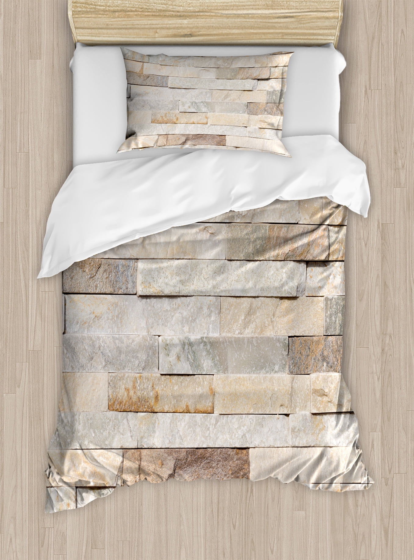 Twin Cream Beige Tan Brick Wall Duvet Cover Set