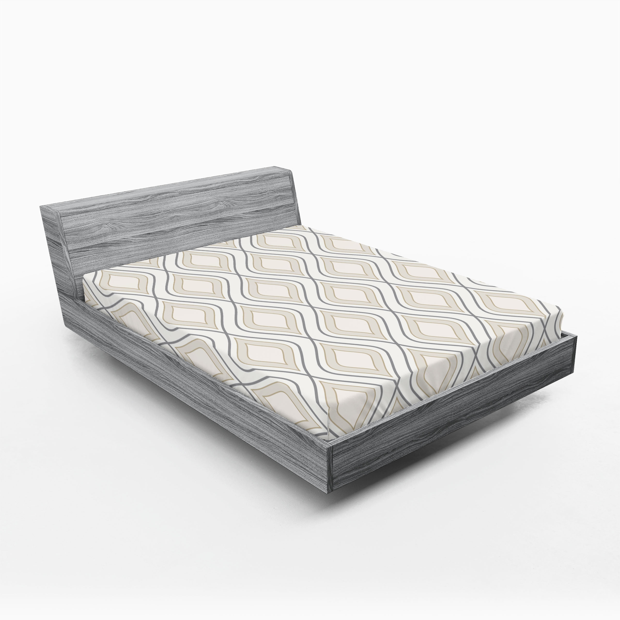 Ivory and Beige Microfiber Geometric Full Fitted Sheet