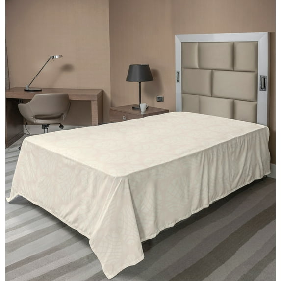 Ambesonne Ivory Flat Sheet, Abstract Circular Pattern, Twin Size, Cream