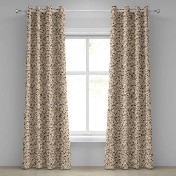 Ambesonne Ivory Grommet Curtain, Autumn Leaves Branches, 50" x 108", Cream Umber Cocoa