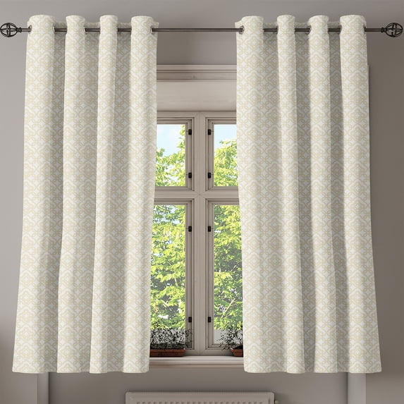 Ambesonne Ivory Grommet Curtain, Rococo Style Oriental, 50" x 54", Cream Tan