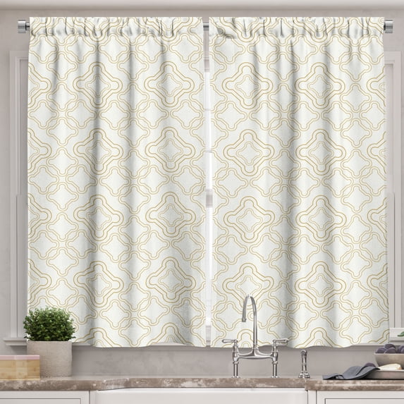 Ambesonne Ivory Kitchen Curtains, Rococo Style Oriental, 55"x39", Cream Tan