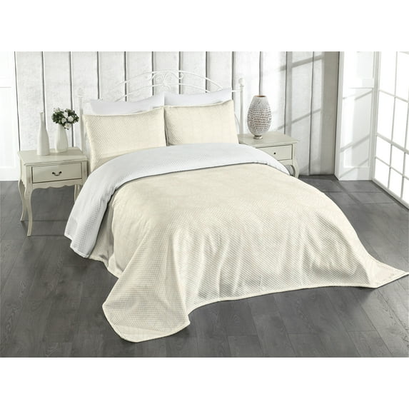 Ambesonne Ivory Quilted Bedspread Set 3 Pcs, Abstract Circular Pattern, King Size, Cream