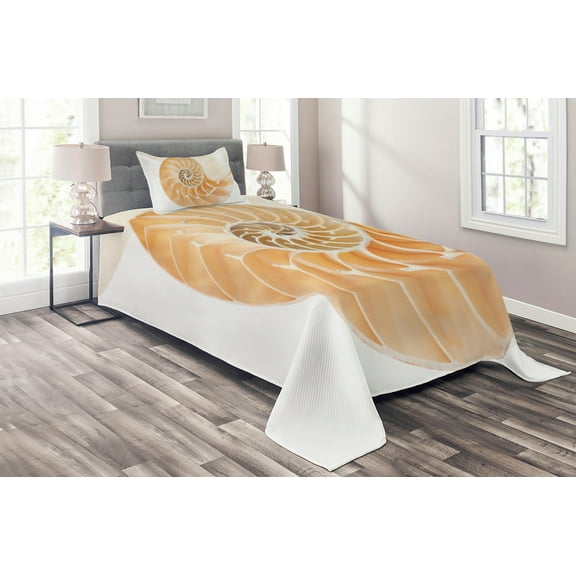 Ambesonne Ivory Quilted Coverlet 2 Pcs, Curves Helix Design, Twin Size, Cream White