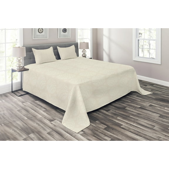 Ambesonne Ivory Quilted Coverlet 3 Pcs, Abstract Circular Pattern, King Size, Cream