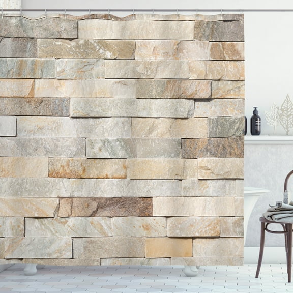 Ambesonne Ivory Shower Curtain, Brick Wall City, 69"Wx84"L, Cream Beige Tan