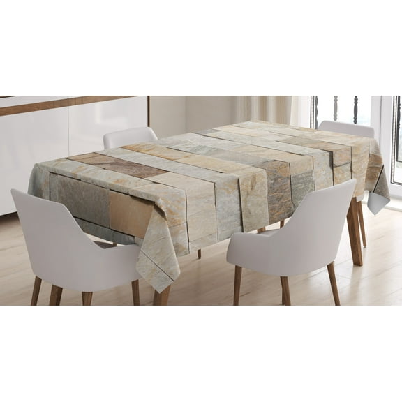 Ambesonne Ivory Tablecloth Rectangular Table Cover, Brick Wall City, 60"x90", Cream Beige Tan