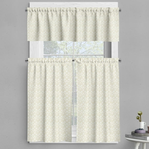 Ambesonne Ivory Valance & Curtain, Rococo Style Oriental, 55"x30", Cream Tan