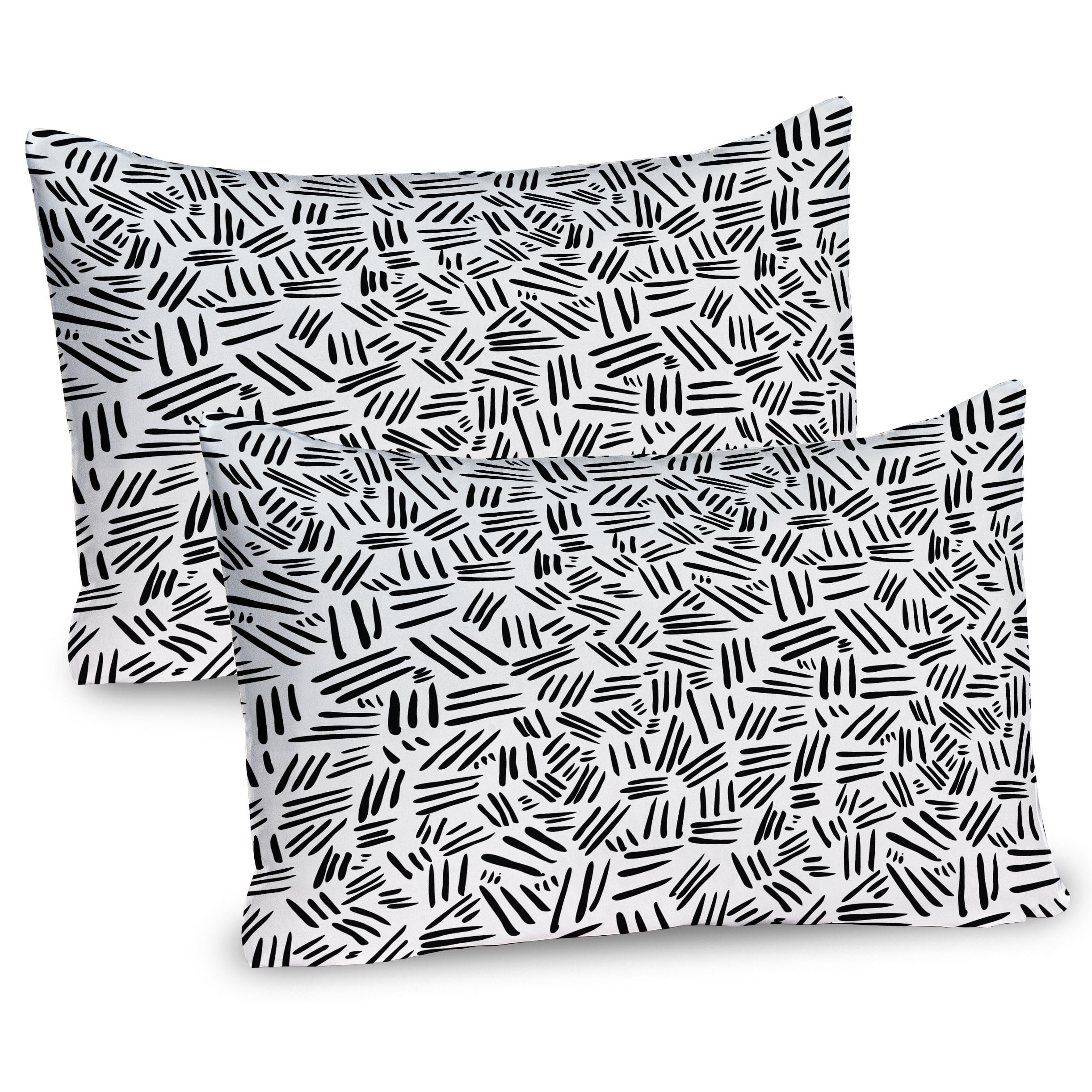 Ivory and Black Hand-Drawn Stripes Microfiber Pillow Sham Set