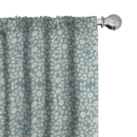 Ambesonne Ivory and Blue Window Curtains, Nature Floral Petals, Each 28" W x 63" L, Ivory Slate Blue