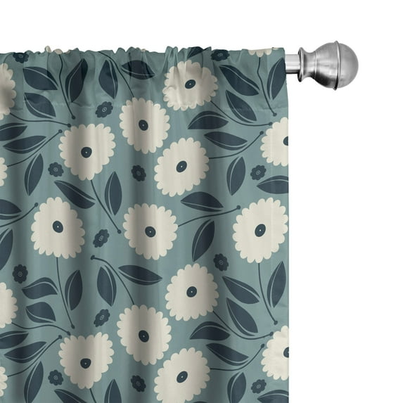 Ambesonne Ivory and Blue Curtains, Garden Art Bouquet, Pair of 28"x95", Slate Blue Dark Blue