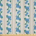 thumbnail image 1 of Ambesonne Ivory and Blue Fabric by the Yard Microfiber, Retro Stripes Roses, 3 Yards, Ivory Blue Green, 1 of 2