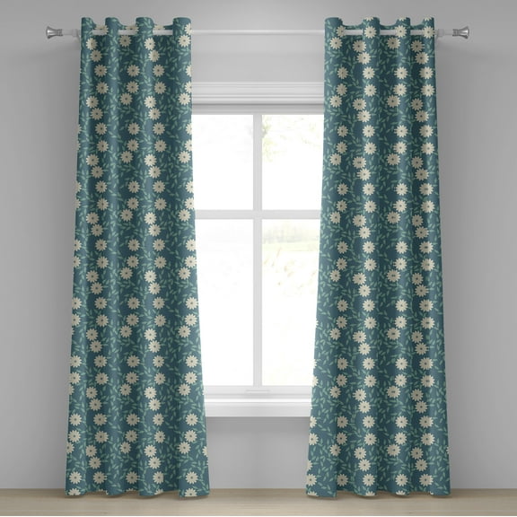 Ambesonne Ivory and Blue Grommet Curtain, Chamomile Blossoms, 50" x 72", Turquoise Teal and Ivory