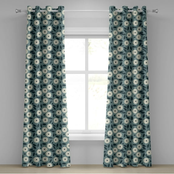 Ambesonne Ivory and Blue Grommet Curtain, Garden Art Bouquet, 50" x 120", Slate Blue Dark Blue