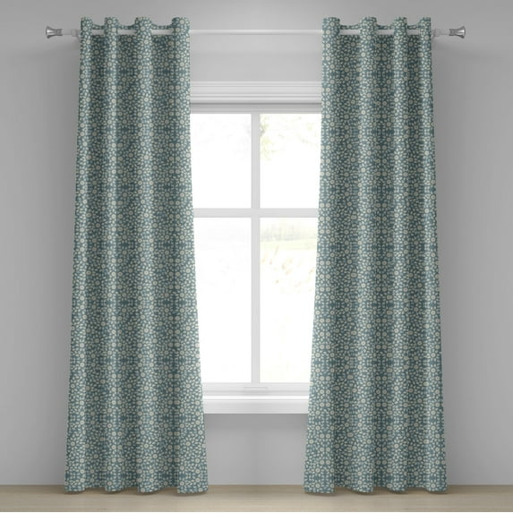 Ambesonne Ivory and Blue Grommet Curtain, Nature Floral Petals, 50" x 108", Ivory Slate Blue