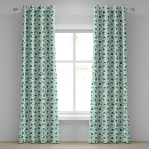 Ambesonne Ivory and Blue Grommet Curtain, Nostalgic Flower, 50" x 96", Blue Turquoise and Ivory