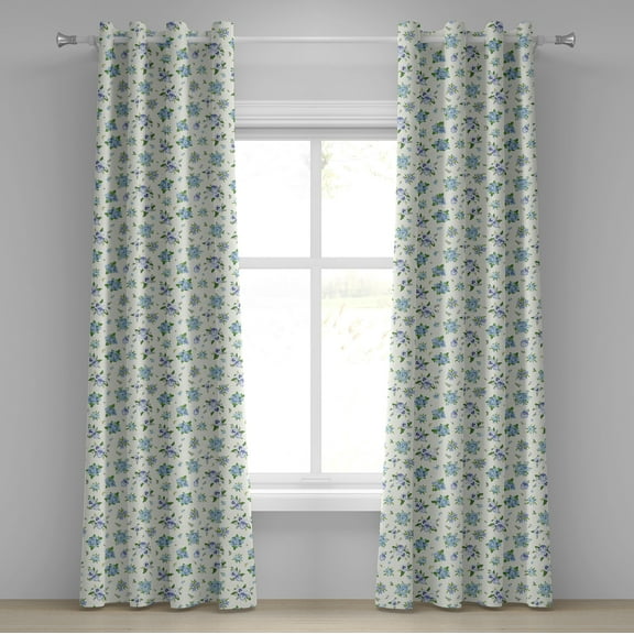 Ambesonne Ivory and Blue Grommet Curtain, Pansies Bluebell, 50" x 120", Blue Ivory and Lavender