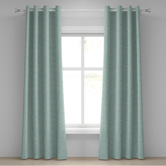 Ambesonne Ivory and Blue Grommet Curtain, Squares Lines, 50" x 108", Pale Blue and Ivory